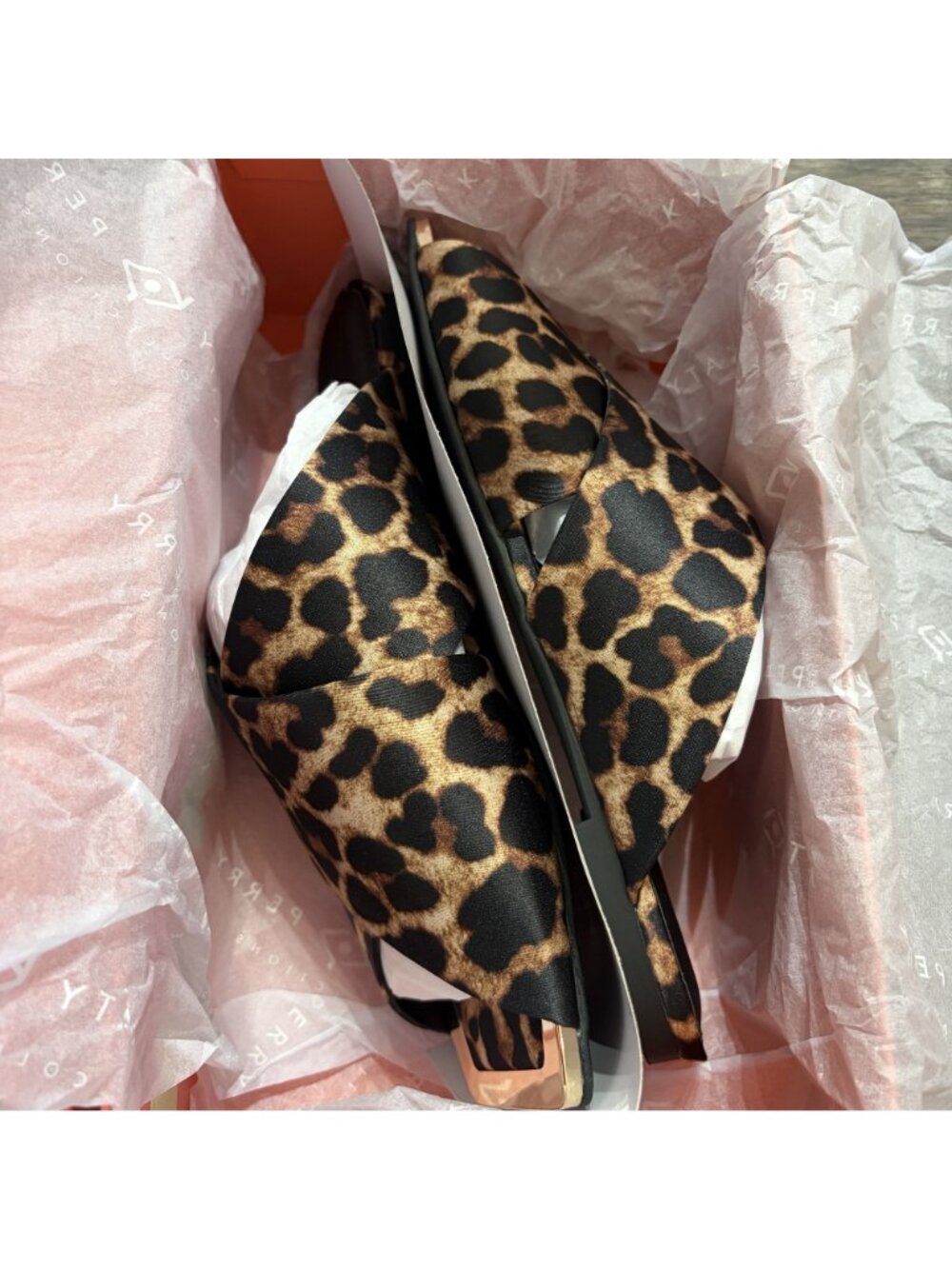 Katy Perry Checked In Slide Sandals 8 38 Leopard Print Satin Coffee Multi NEW - Picture 4 of 13